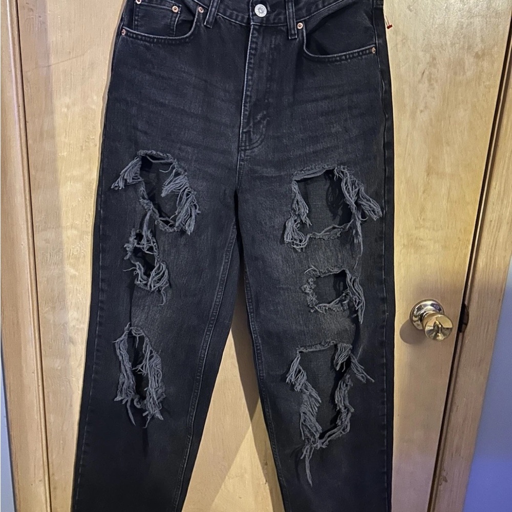 BDG Urban Outfitters Black High Rise Baggy Ripped Wide Leg Jeans Pre-Owned Sz.28 - Picture 4 of 8